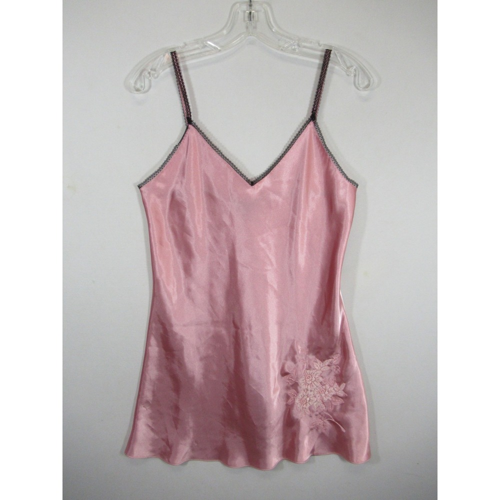 Jones New York Beaded Embroidered Satin Chemise Nightgown Women Medium Pink